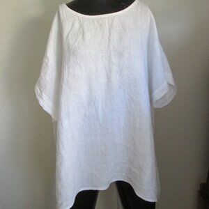 TERZO MILLENNIO 100% linen white tunic blouse